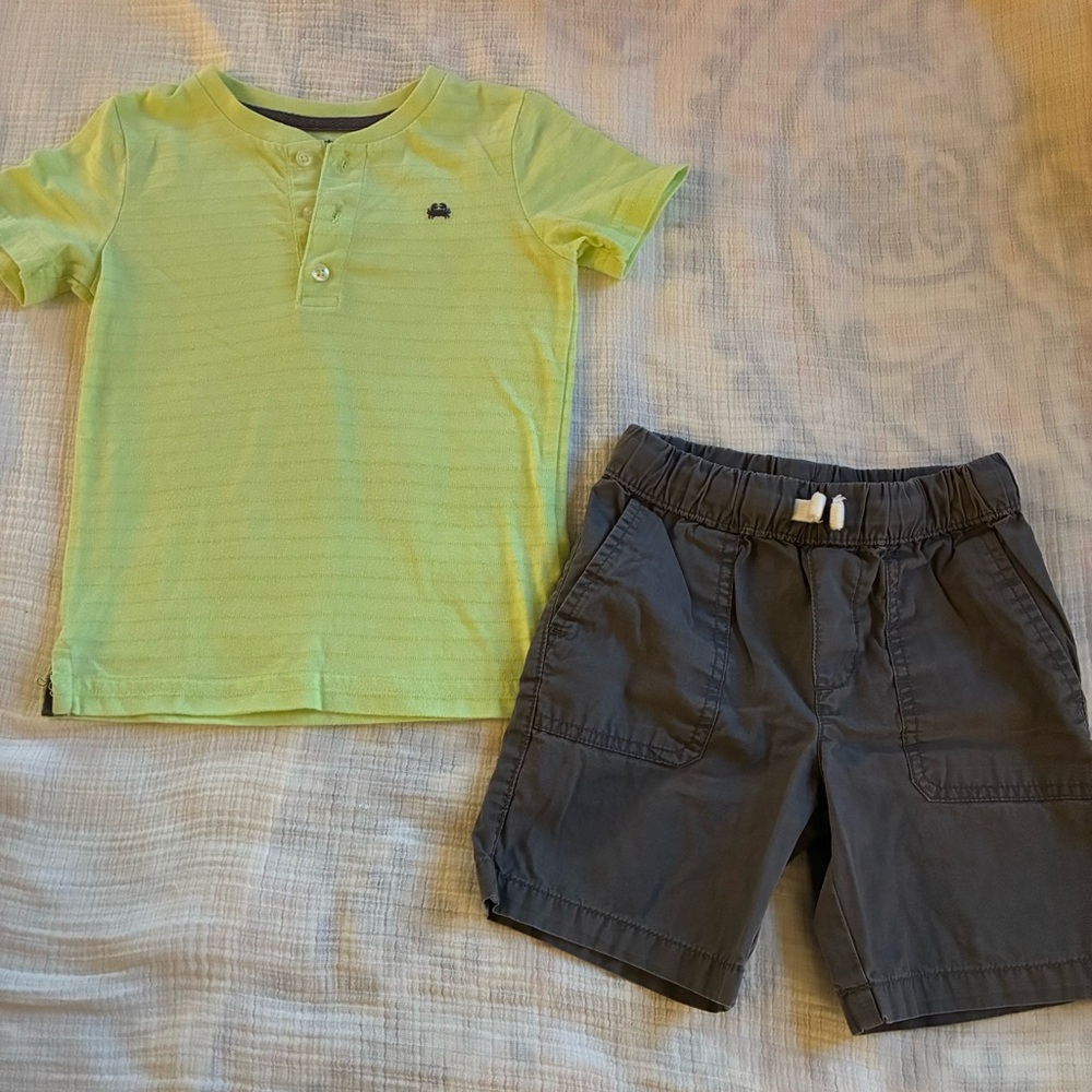 3T Carters Neon Yellow Henley Tee & Charcoal Shorts Set